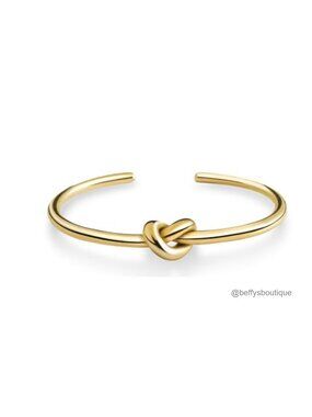 18K Gold Plated Heart Knot Bangle Bracelet Adjustable Tie The Knot Gift